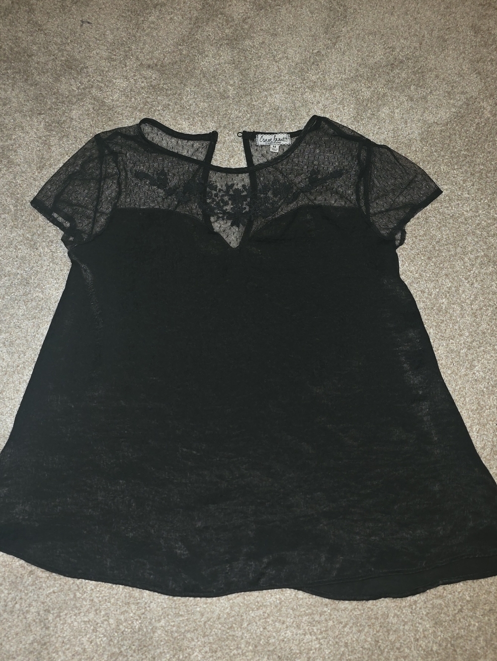 Almost Famous Black Lace Yoke Short Sleeve Top